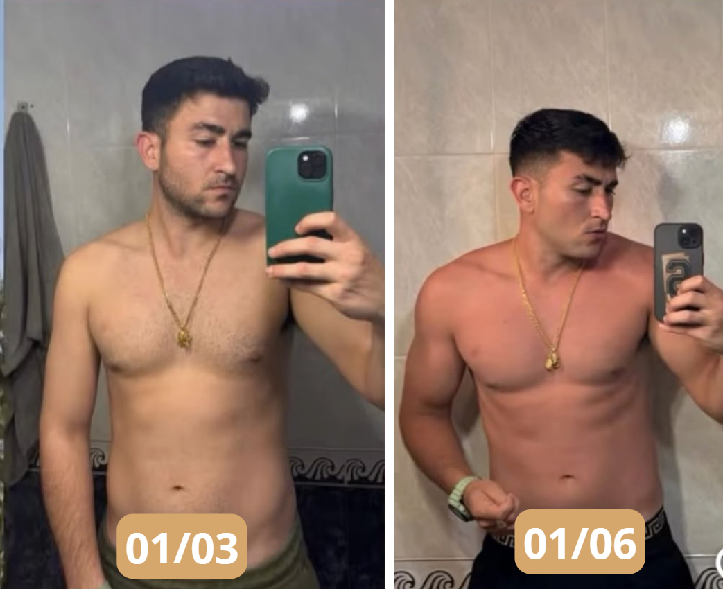 Antes y después — transformación física de un cliente de Jaime
