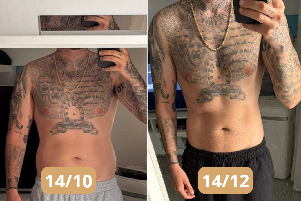 Antes y después — transformación física de un cliente de Jaime
